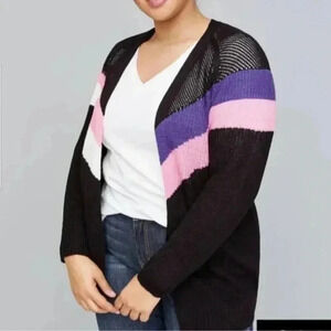 Lane Bryant Mesh Plus Size 14 16 Open Front Cardigan Black Purple Career Office